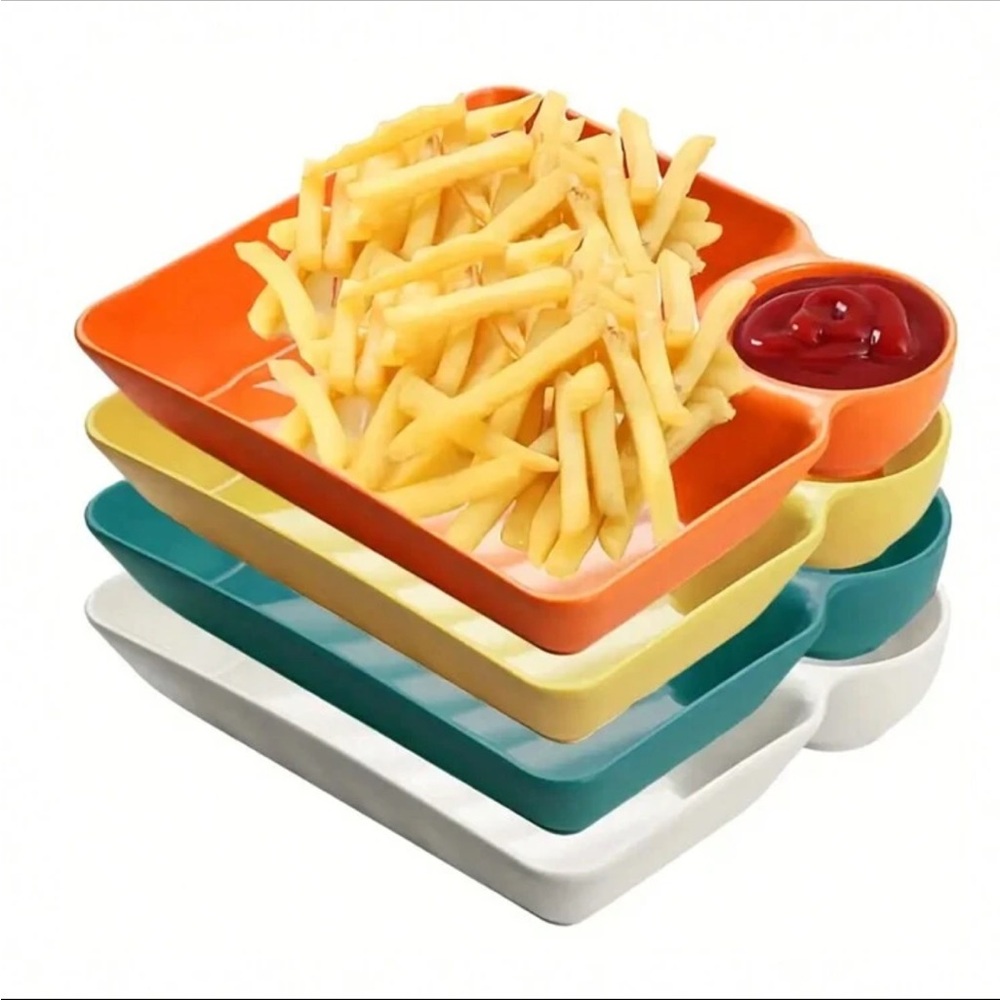 4 piece square shaped plate set with dip separation - NEW